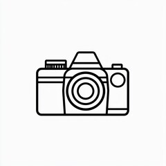 Simple line art illustration of a DSLR camera.