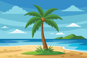 Fototapeta premium beach with palm tree vector illustration