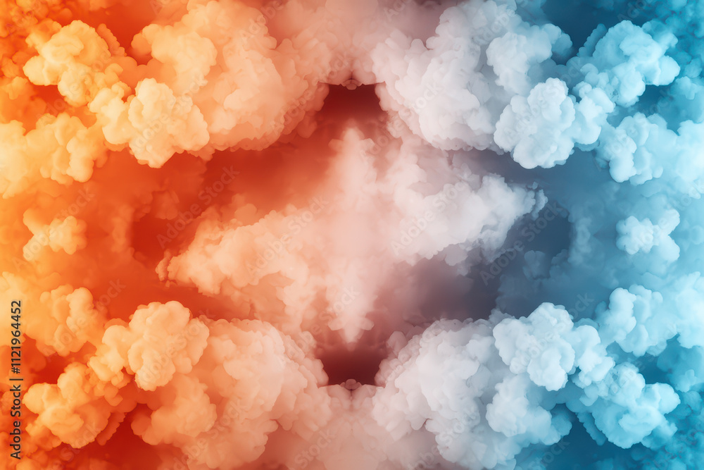 Poster vivid abstract cloud like formations in orange and blue hues create dynamic visual experience. inter