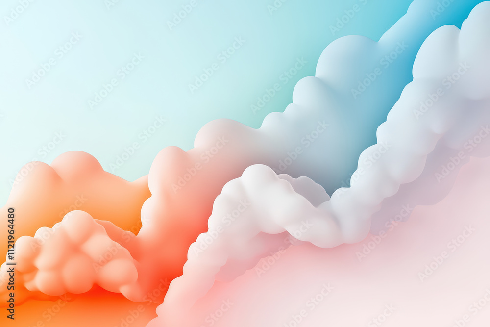 Poster abstract cloud like formations in vivid palette of soft colors create serene and dreamy atmosphere. 