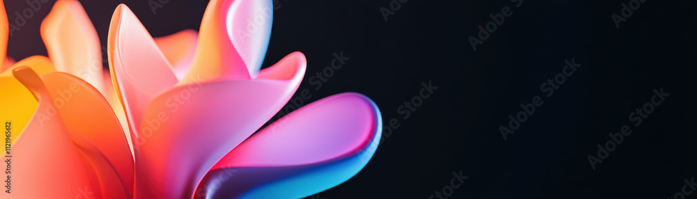 Poster luminous abstract scene featuring multicolored flower design, showcasing vibrant hues and smooth cur