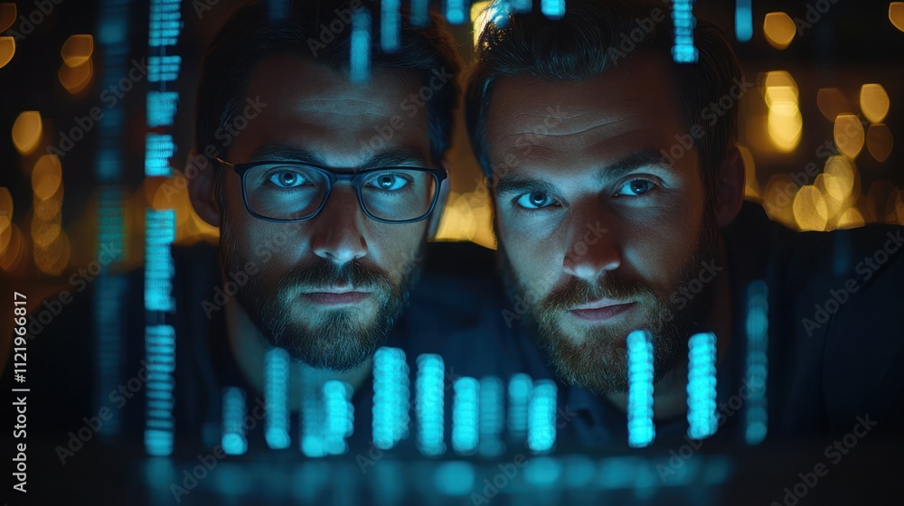 Aufkleber two men analyzing data on digital interface
