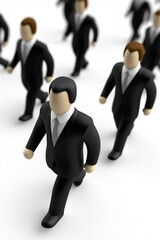 Illustration of business figures in suits walking forward with purpose and unity.