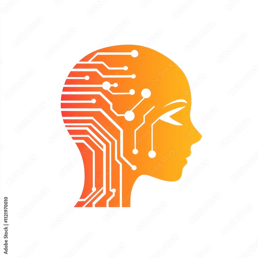 Poster abstract head profile with circuit board design, representing artificial intelligence or technologic