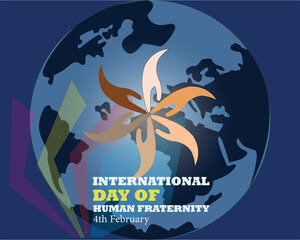 Naklejka premium Banner design with a beautiful art and illustration about International human fraternity day.