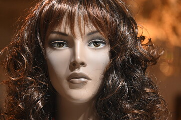 Fototapeta premium Gesicht eine Schaufensterpuppe mit brauen gelockten Haaren 