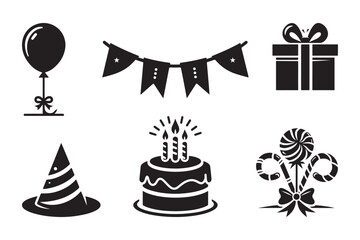 Festive Birthday Party Icons Vector Illustration Pack