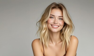 Fototapeta premium Beauty blonde sensual woman portrait. Beauty portrait of a young cute woman. Gorgeous girl. Beautiful portrait of blonde model.