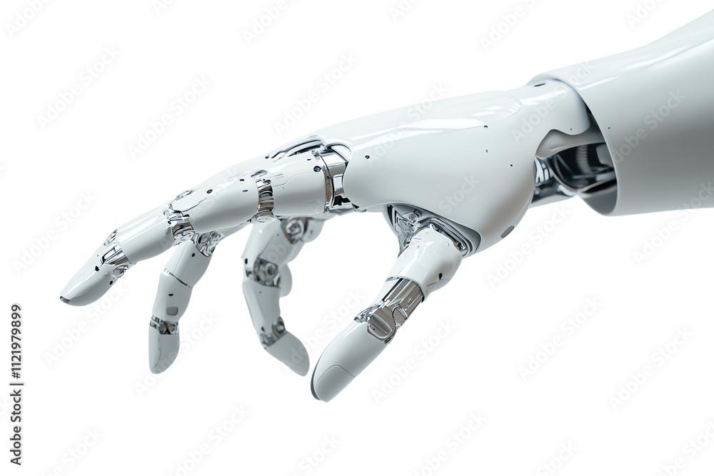 Poster a close-up view of a robotic hand showcasing intricate mechanical designs and high-tech materials, p
