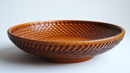 A close-up view showcases a decorative straw plate, emphasizing its unique design and craftsmanship in a visually appealing manner
