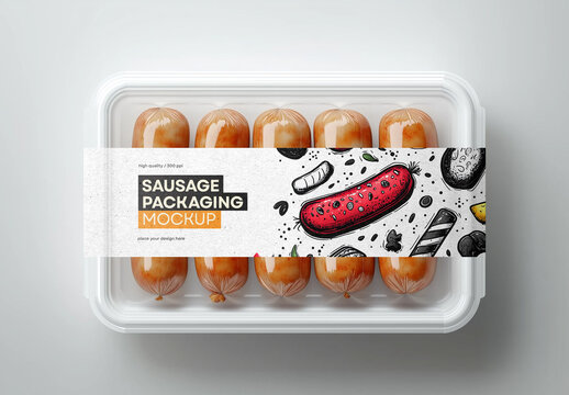 High-Quality Sausage Package Mockup &ndash; AI-Generated Design Featuring Vacuum-Sealed Sausage, Salami, and Meat Packaging for Branding and Advertising