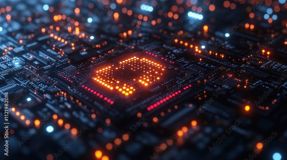Poster abstract closeup of a glowing computer circuit board