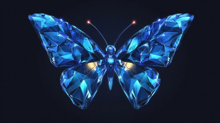 Fototapeta premium Blue butterfly crystal geometric facets