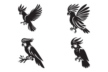 Silhouette Collection of Cockatoo Parrots Stylish Bird Icons in Vector Format