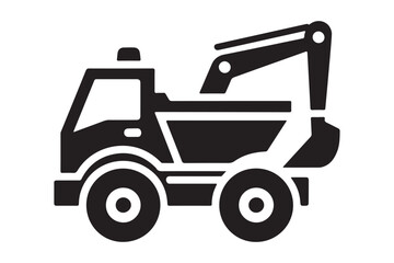 Naklejka premium Construction Equipment Silhouette Excavator, Crane, and Tractor Vector Icons