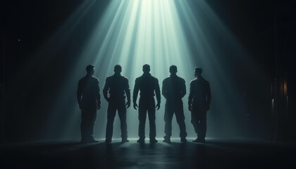 Fototapeta premium Fire team formation in a dramatic light setting