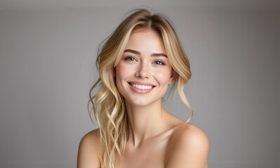 Fototapeta premium Beautiful smiling young woman with clean fresh skin and white teeth.