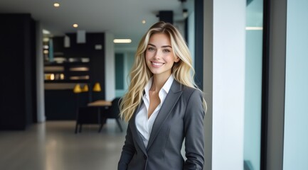 Successful businesswoman. Happy business woman, smiling positive female manager in office, portrait. Confident business woman entrepreneur, female manager leader in modern office looking.
