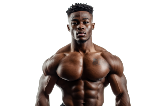 A muscular man standing confidently with a strong physique, showcasing dedication to fitness and health, perfect for inspirational and motivational themes.
