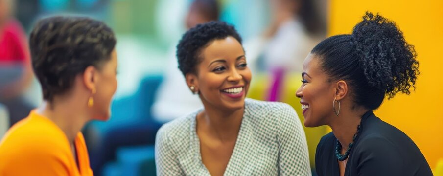 A group of moms networking for career opportunities, sharing advice and contacts in a casual setting