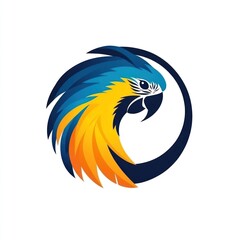 Fototapeta premium Blue and yellow macaw parrot head logo in a circle.