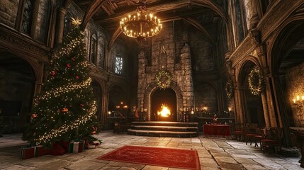 Obraz premium New Year's interior with Christmas tree castle 