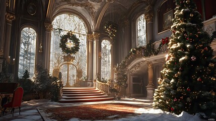 Obraz premium New Year's interior with Christmas tree castle 