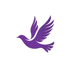 Obraz premium Purple stylized dove in flight, isolated on white background.
