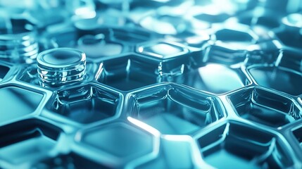 Obraz premium Abstract blue honeycomb pattern with a reflective metallic texture and futuristic design