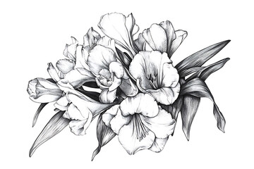 Obraz premium Beautiful Floral Bouquet Line Art Drawing