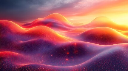 Fototapeta premium A digital illustration represents a wavy field with lines resembling coding, reflecting the essence of big data and digital structures