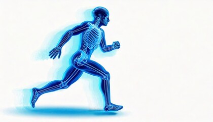 Anatomical illustration of a running skeleton.
