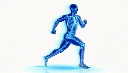 Anatomy illustration of a running skeleton.