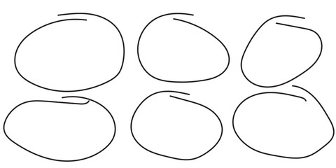 Brush drawn ellipses, ovals and bubbles to circle and highlight text. Handdrawn marker emphasis elements. Doodle style geometric round outline shapes. Vector ink illustration. Rough crayon circles