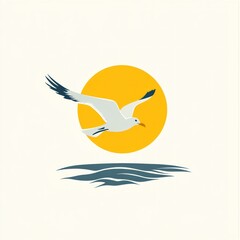 Seagull flying over ocean at sunset. (2)