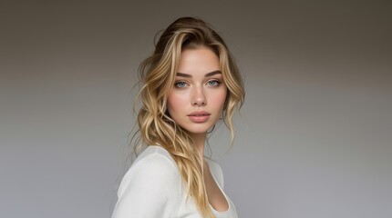 Fototapeta premium Beauty woman with glowing skin and natural makeup. Perfect beauty girl face. Natural beauty. Beautiful young woman with clean fresh skin. Face care, Facial treatment, cosmetology, beauty and spa.