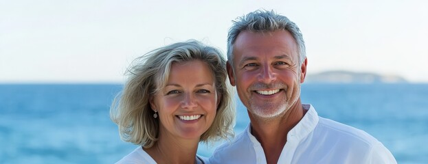 A man and a woman are embracing each other affectionately on the beach