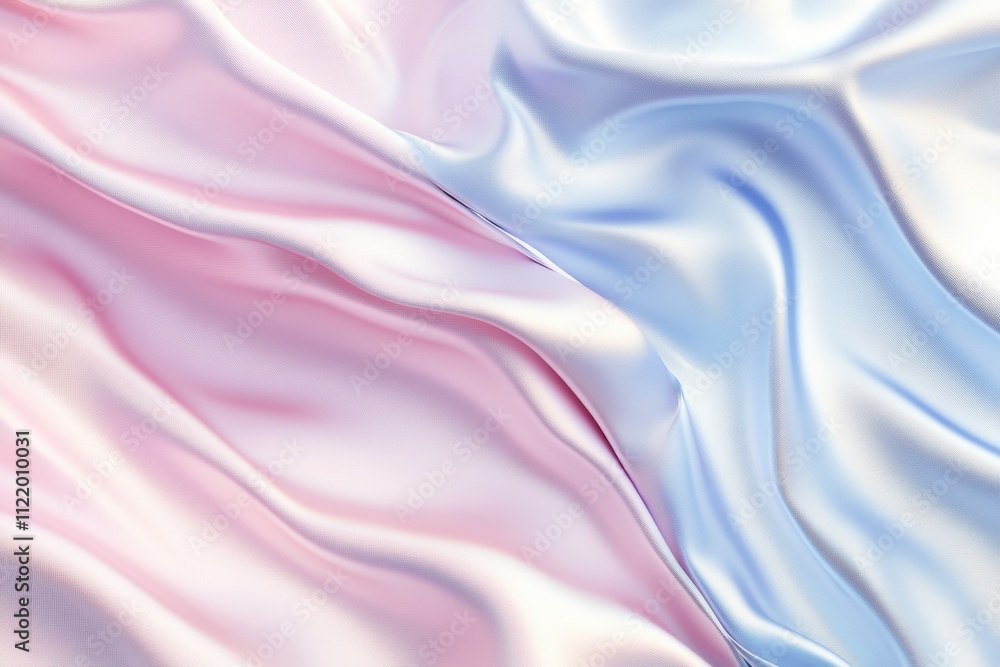 Poster soft satin fabric in pink and blue shades flows elegantly, creating a captivating texture for a mode