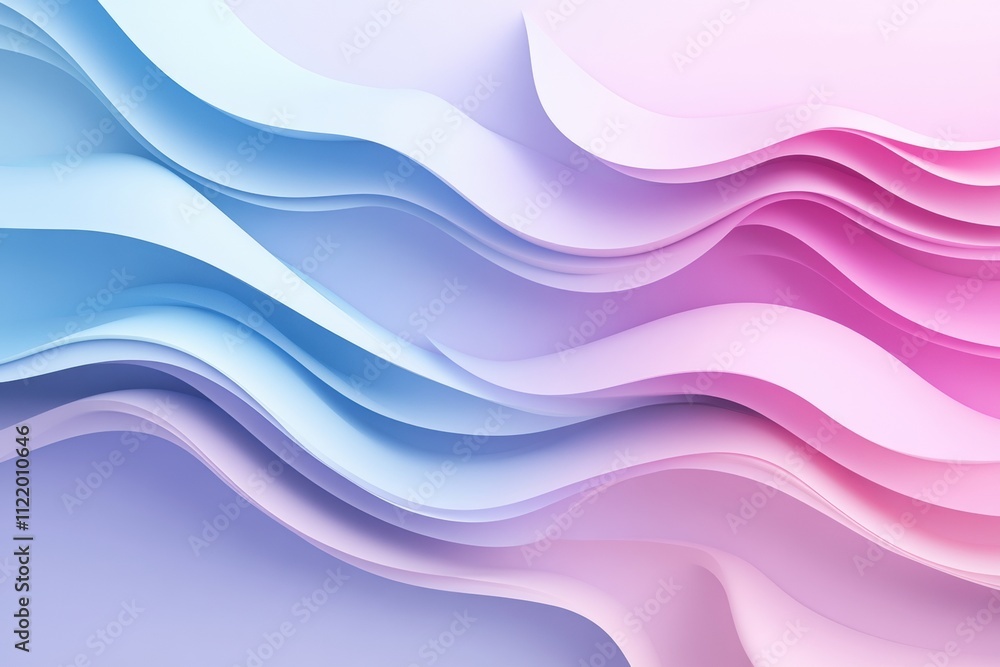 Poster soft, flowing waves in shades of blue and pink create a serene 3d abstract background perfect for de