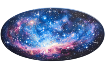 An expansive depiction of a colorful galaxy, showcasing vibrant blues and pinks amidst a backdrop of twinkling stars and cosmic dust.