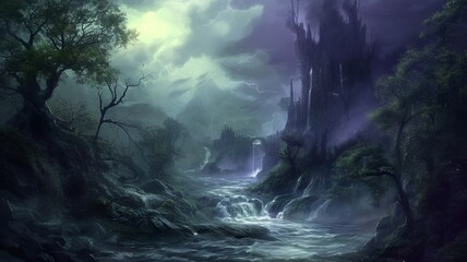 A mystical image, mysterious and mysterious, a gritty image that, when viewed, creates a sense of dread, yet fills one with desire. Tree and building in the dark. AI-generated image.