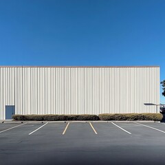 Obraz premium Minimalist Suburban Industrial Building Exterior with Parking Lot and Flat Roof in San Francisco