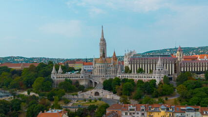 Obraz premium The drone view above Danube river in Budapest, Hungary