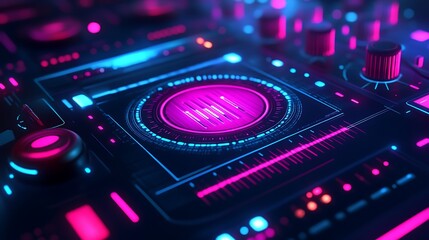 Obraz premium A sleek holographic logo embedded in a digital interface, with glowing buttons and icons