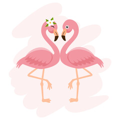 Fototapeta premium Couple of pink flamingos. A pair of tropical and exotic birds.Vector Illustration