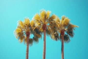 Obraz premium a vibrant scene of palm trees swaying against a bright blue sky, epitomizing the feel of a tropical getaway filled with sunshine and relaxation