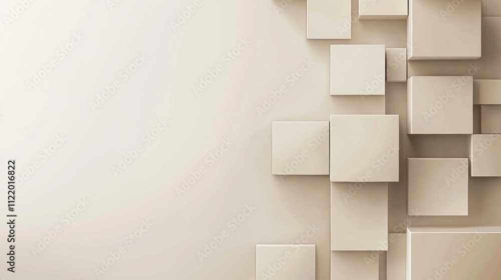 Poster floating beige cubes create a modern abstract composition against a light backdrop, providing perfec