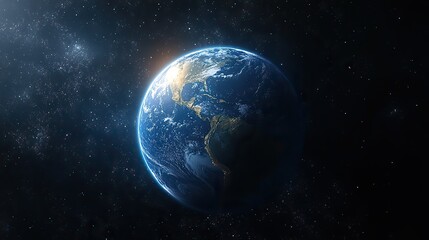 Obraz premium A blue Earth is shown with other elements against a dark background