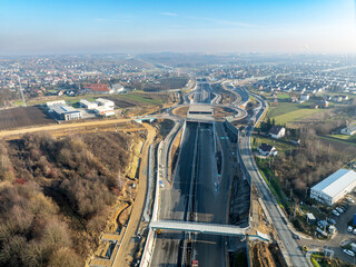 New Northern part of highway bypass around Krakow under construction. Fragment of S52 joining A4...