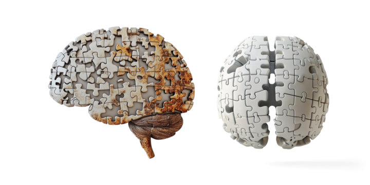 Puzzle Brain: Complexity and Problem-Solving Symbol on a Transparent Background